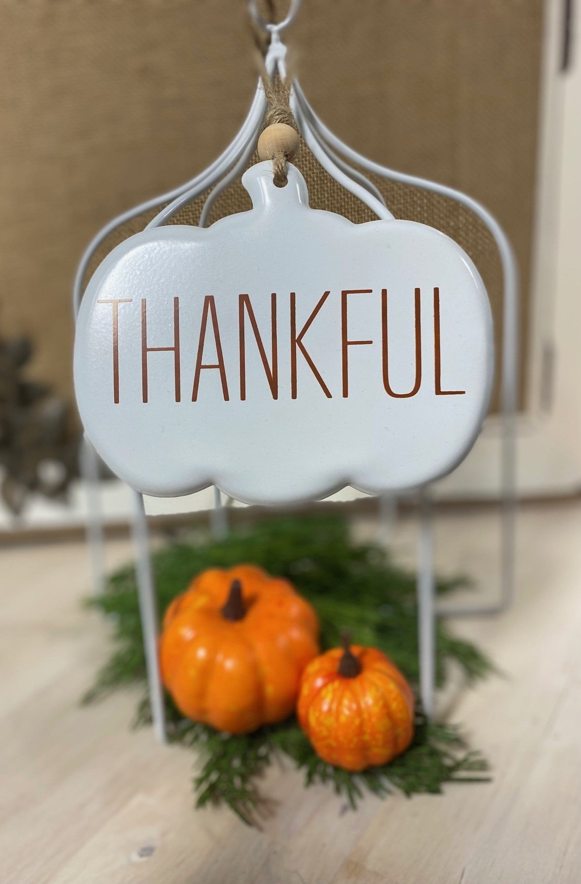 Thankful Pumpkin Shaped Tin Sign