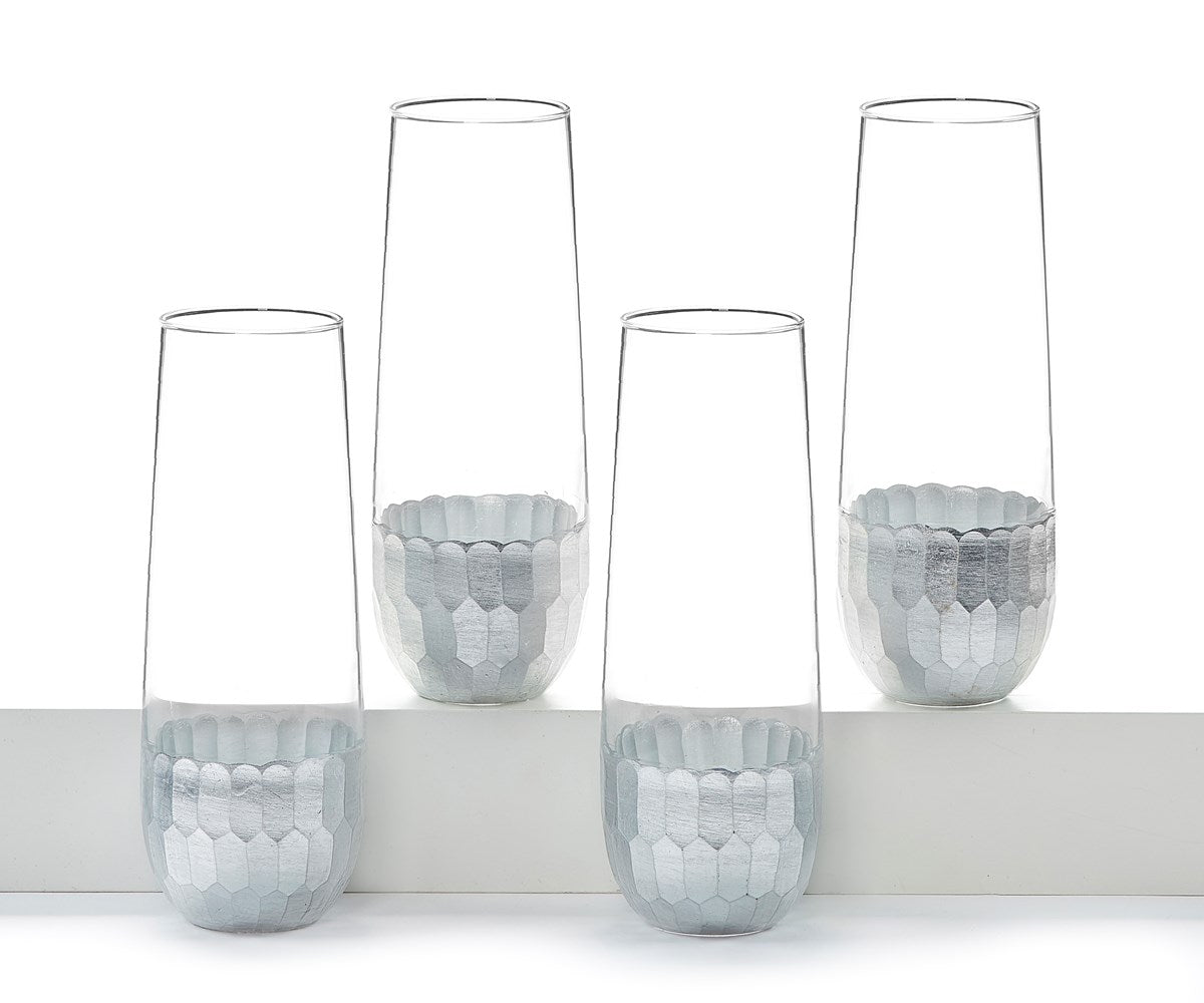 Faceted Silver & Glass Drinking Glasses, Set of 4