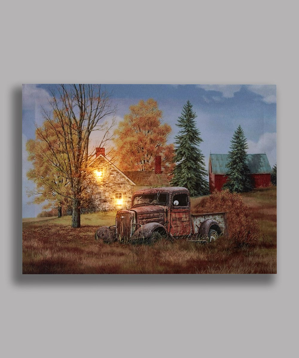 LED Canvas Print w/Timer - Barn & Pick-Up Truck