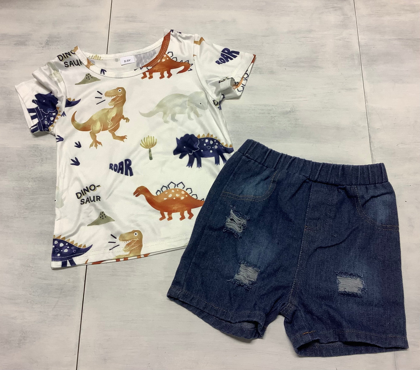 Dinosaur Top & Denim Shorts