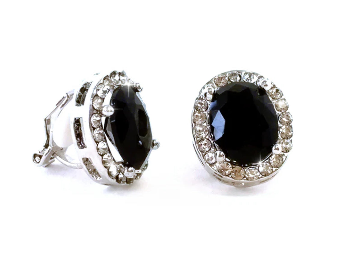 EARRING OVAL CLIP ONS BLACK