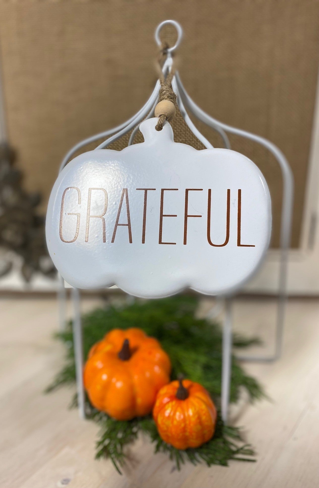 Grateful Pumpkin Shaped Tin Sign