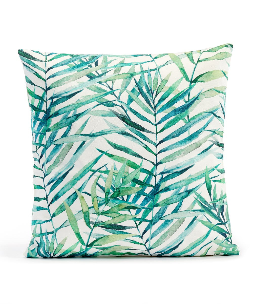 Green and White Leaf Design Outdoor Pillow