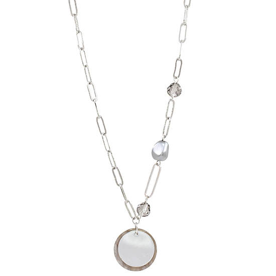 Necklace with Acrylic & Hanging Mother of Pearl Disk