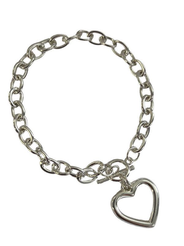Shiny Silver Bracelet with Hanging Heart & Toggle Closure