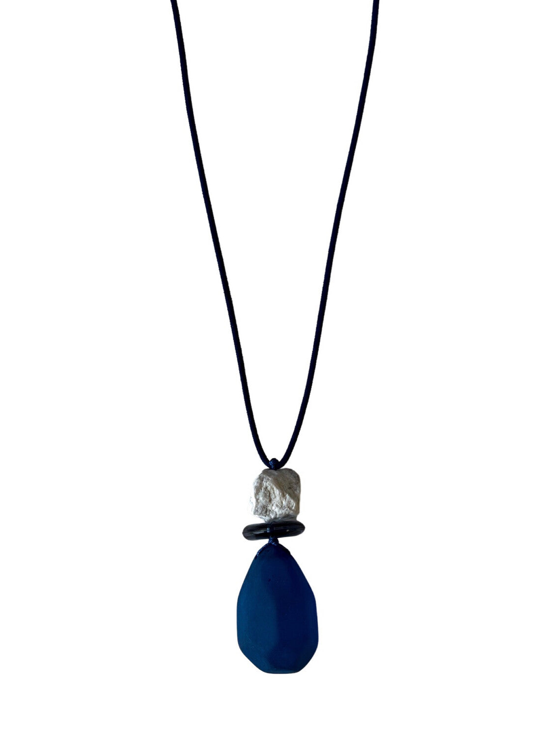 Long Navy Cord Necklace with Resin Blue & Grey Stone