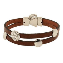 Load image into Gallery viewer, Leather magnetic bracelet, silver &amp; CZ accents with buckle - 2 Assorted colours
