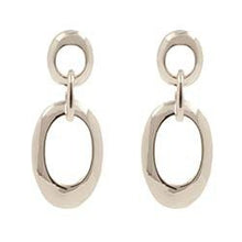 Load image into Gallery viewer, Hanging Shiny Silver Oval Everyday Earrings
