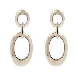 Hanging Shiny Silver Oval Everyday Earrings