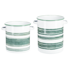 Load image into Gallery viewer, Sage &amp; White Striped Enamel Container with Handles (2 pc. set)
