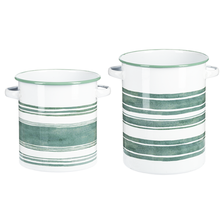 Sage & White Striped Enamel Container with Handles (2 pc. set)