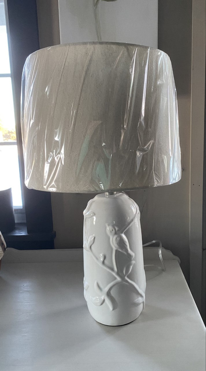 Ivory Embossed Ceramic Bird Table Lamp    (INSTORE ONLY)